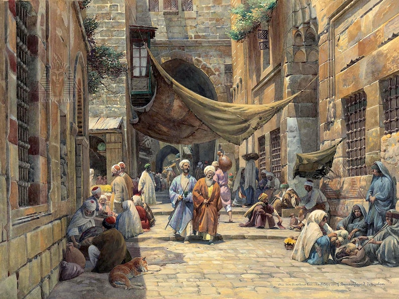 Hand Painted Oil Painting On Canvas A Street In Jerusalem al Quds hand-painted-oil-painting-on-canvas-a-street-in-jerusalem-al-quds
