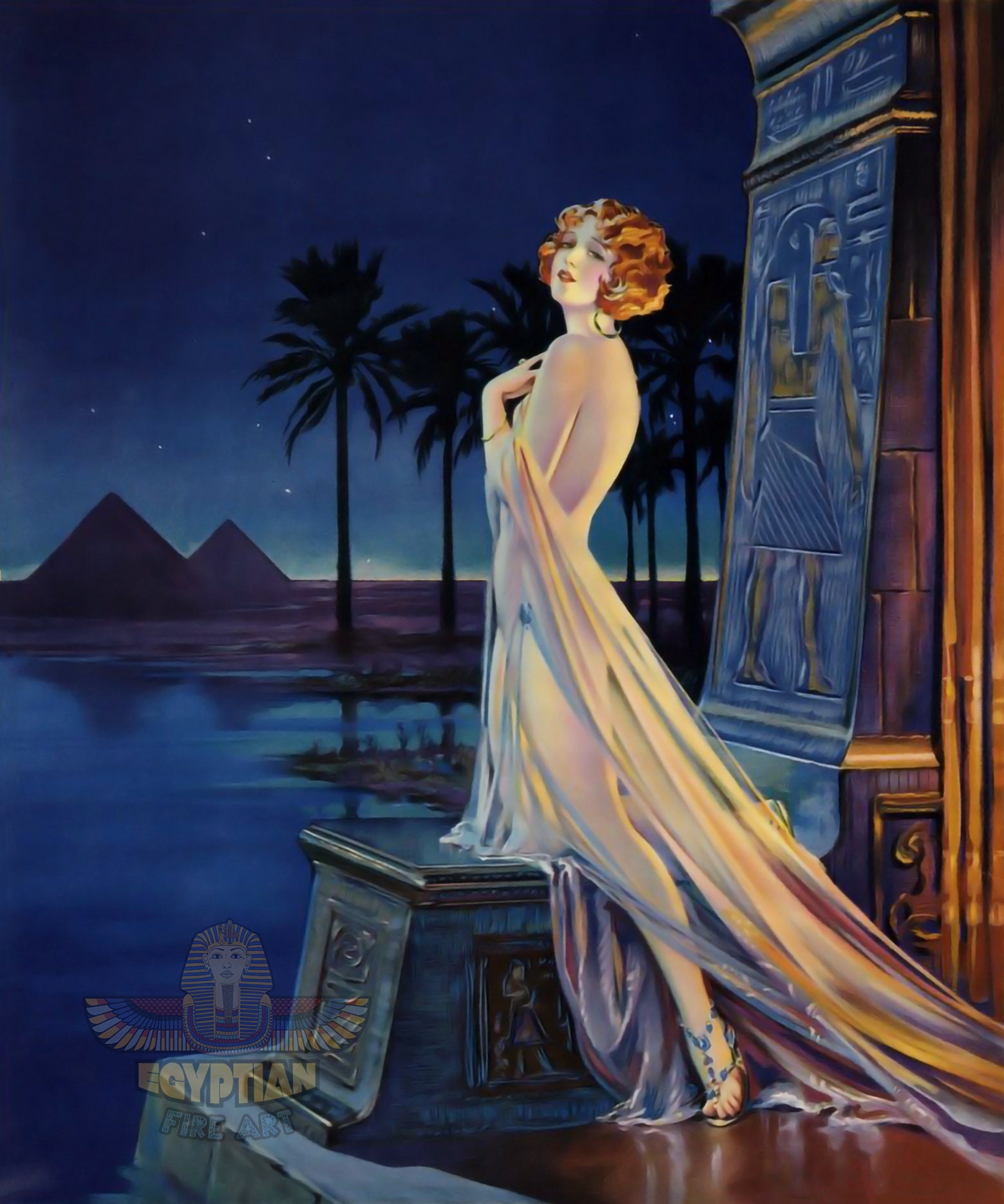 Egyptian Queen Under the Stars - Hand-painted Oil Painting on Canvas -  Egyptian Art - Egyptian Painting - Ancient Egypt Decor - Etsy, image size:1559x1870