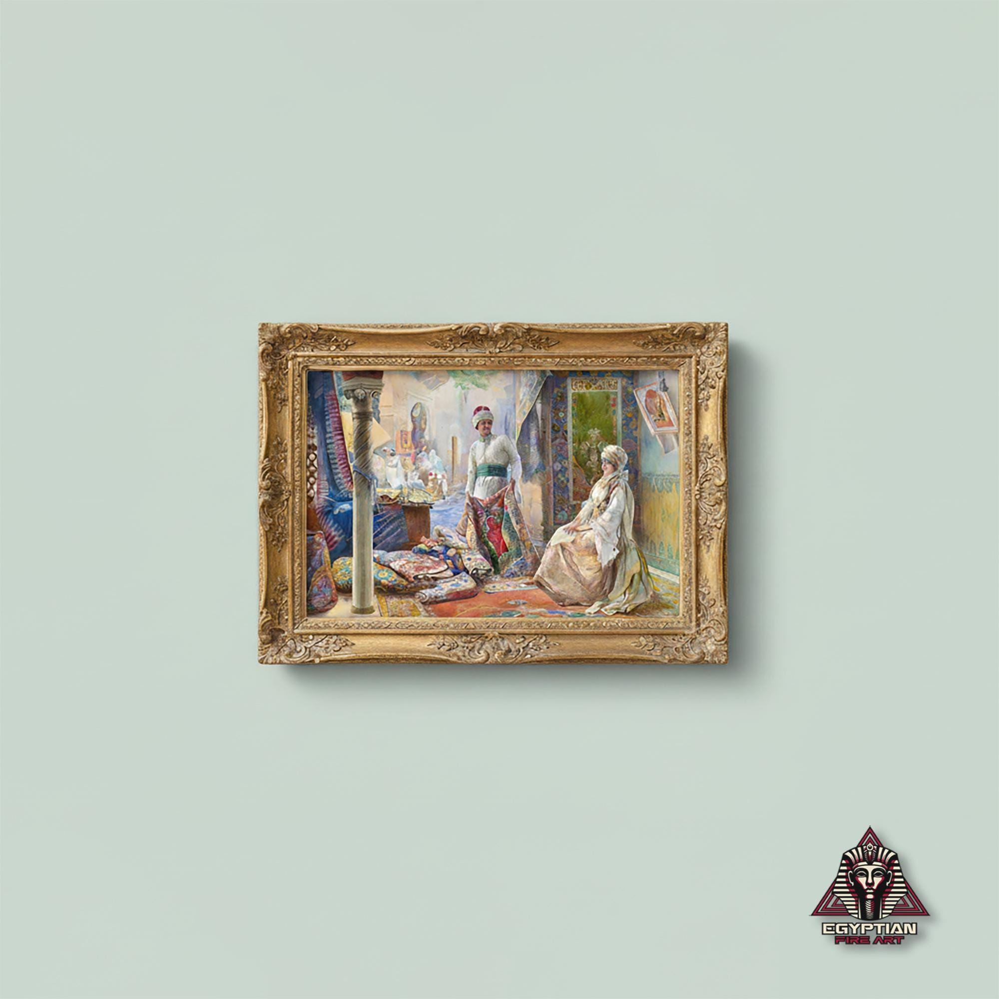 Hand Painted Artwork - The Rug Merchant And The Arab Lady by Amedeo  Simonetti - Arabic Art - Islamic Art - Handmade Oil Painting On Canvas, image size:2000x2000