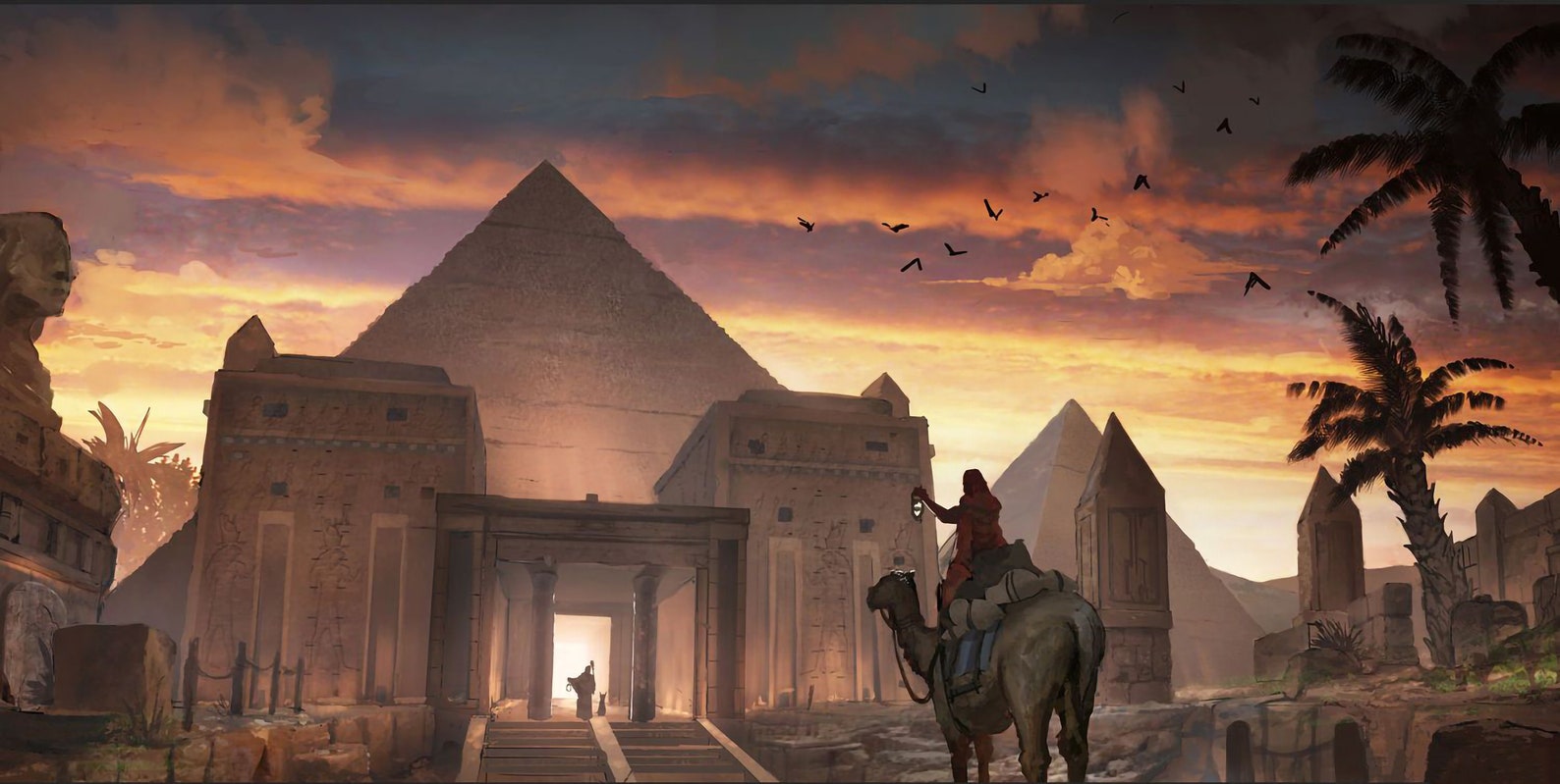 Ancient Egypt Pyramids And Camel At Sunset Hand Painted Oil Paintings ancient-egypt-pyramids-and-camel-at-sunset-hand-painted-oil-paintings
