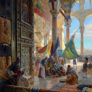 Hand Painted Artwork - Forecourt Of The Great Umayyad Mosque in Damascus - Islamic Art - Arabic Art - Hand Painted Oil Painting On Canvas