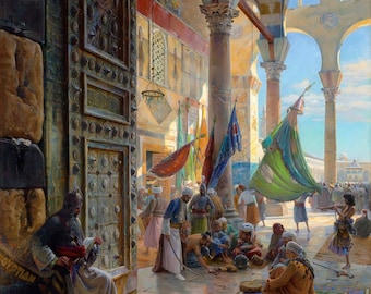 Hand Painted Artwork - Forecourt Of The Great Umayyad Mosque in Damascus - Islamic Art - Arabic Art - Hand Painted Oil Painting On Canvas
