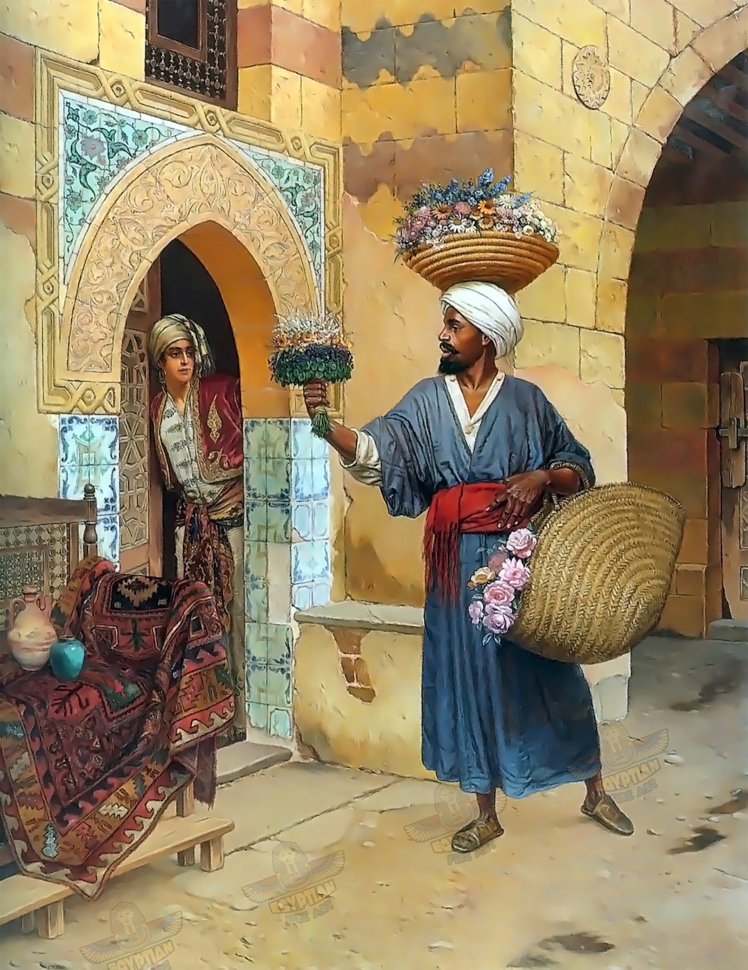 Marchande de fleurs arabe - Art égyptien - Art arabe