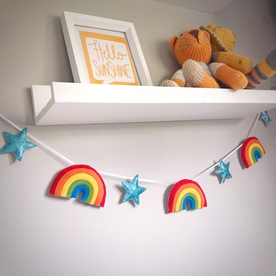 cake smash Home D\u00e9cor Star Garland Party decoration Rainbow Star Garland made with Large felt Stars Rainbow Garland Felt garland