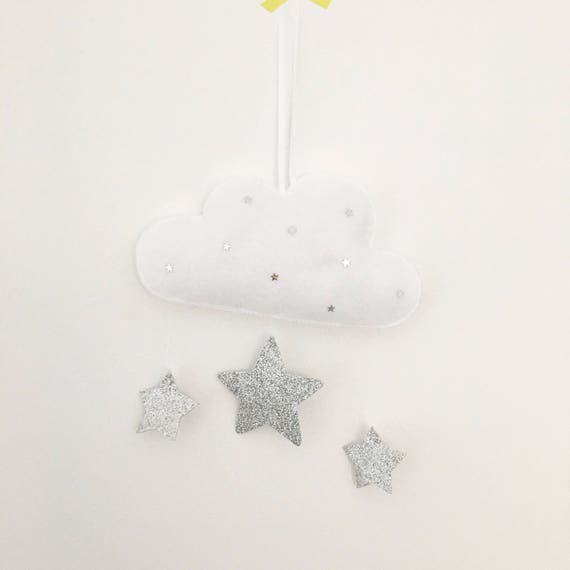 A Mini Cloud And Star Hanging Wall Decoration Glitter Stars White Cloud Door Decoration For Nursery Or Children