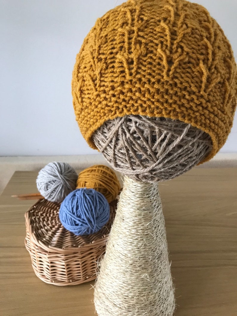 Warm Present for Christmas Hand Knitted Unisex Woollen Mustard colour Beanie Winter Hat Knit Accessories