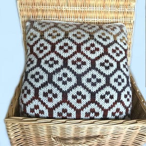 Hand Knit Cushion, Brown and Beige Pattern, Home Decor