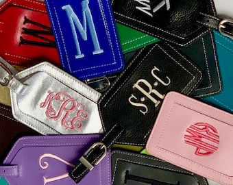 Travel Tags Personalized Leather Luggage Tags Monogrammed Bag Identification Customizable  Luggage  Tags with Name Embroidered Custom Gifts