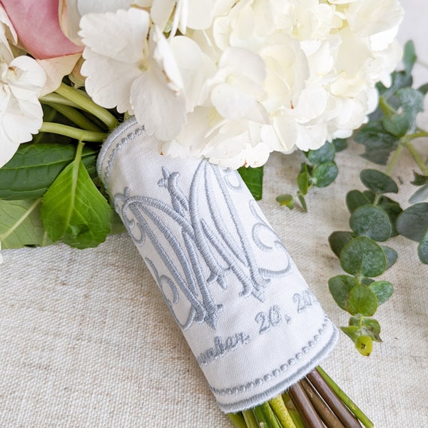 Bouquet Wrap Bridal Bouquet Wrap Embroidered Bouquet Wrap Wedding Bouquet Accessory Embroidered Monogram Heirloom Gift, Bride