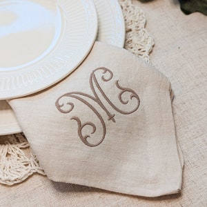 Linen Monogrammed Embroidered Napkins Personalized for Weddings Dinner Parties Hostess Housewarming Gifts Newlywed Couples Farmhouse Decor