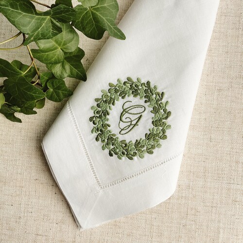 Monogrammed Linen Dinner Napkins Custom Embroidery Etsy