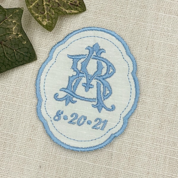 Something Blue Keepsake Wedding Patch with Date Bridal Gift from Mom Wedding Treasure Dress Accent Monogram Style Personalized Detail Custom