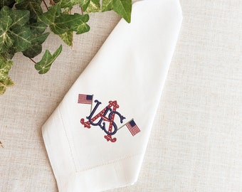 Dinner Napkin Linen Dinner Napkin Cloth Dinner Napkin Heirloom Gift Embroidered Linen Napkin Patriotic Table Decor, Holiday Table Decor