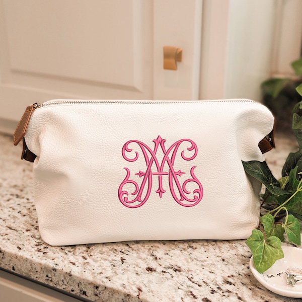 Custom Monogram Vegan Leather Toiletry Bag, Bridesmaid Gift