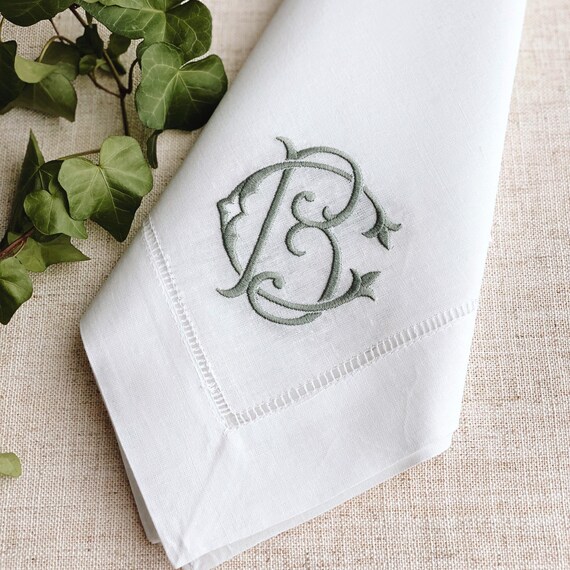 Dinner Napkins Linen Dinner Napkins Cloth Dinner Napkin Heirloom Gift Bridal Shower Gift Idea Embroidered Linen Napkins, Monogram Linen