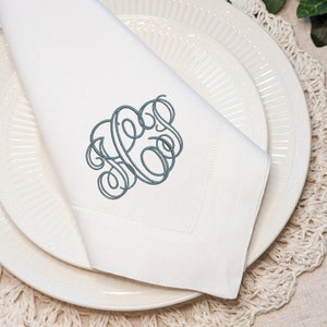 Custom Embroidered Napkin Elegant Dining Accessory Bridal Shower Gift Hemstitched Linen Special Occasion Table Setting Personalized Monogram