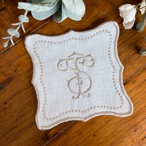 Personalized Table Linen Cocktail Napkin Wedding Reception Bar Decor Elegant Dining Room Accessory Hostess Gift Custom Monogram Scalloped