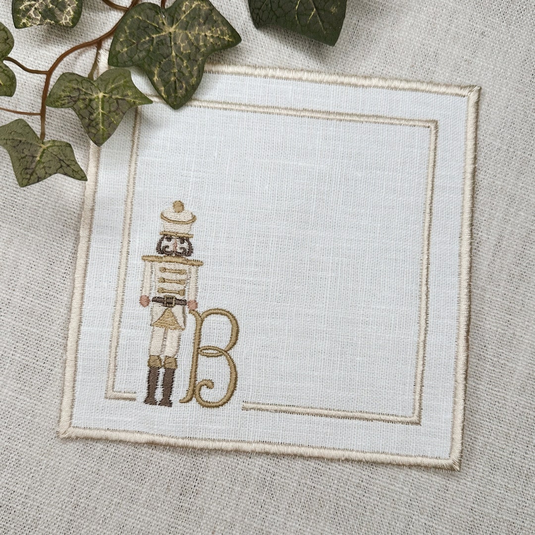Cocktail Napkin, Christmas Cocktail Napkin, Cloth Cocktail Napkin, Monogram Linens, Hostess Gift