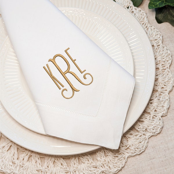 Monogrammed Linen Napkins Formal Dinner Cloth Napkins Hostess Table Setting Personalized Wedding Anniversary Housewarming Gifts Monogram