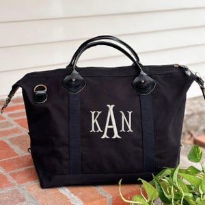 Personalized Weekender Bag Canvas Travel Bag Monogram Carry-on Luggage Custom Overnight Bag Leather Trim Gym Tote Embroidered Gift Birthday