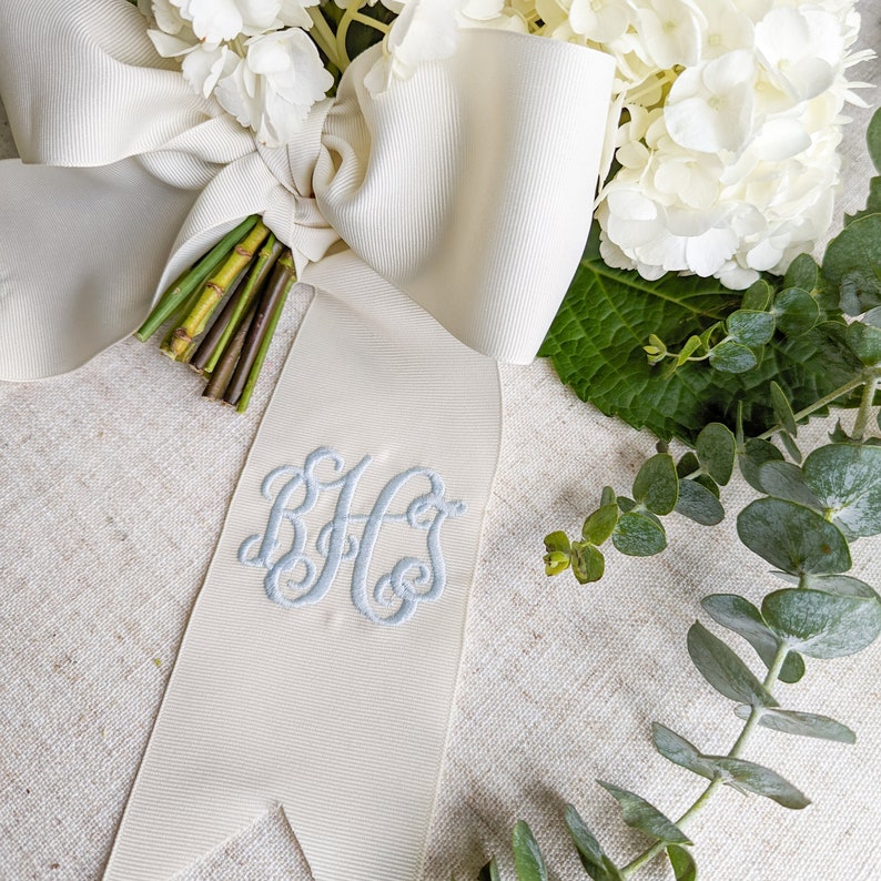 Bouquet Ribbon Wedding Bouquet Ribbon Bridal Bouquet Ribbon Wedding Bouquet Accessory Bridesmaid Bouquet Wrap Monogram Wedding image 6