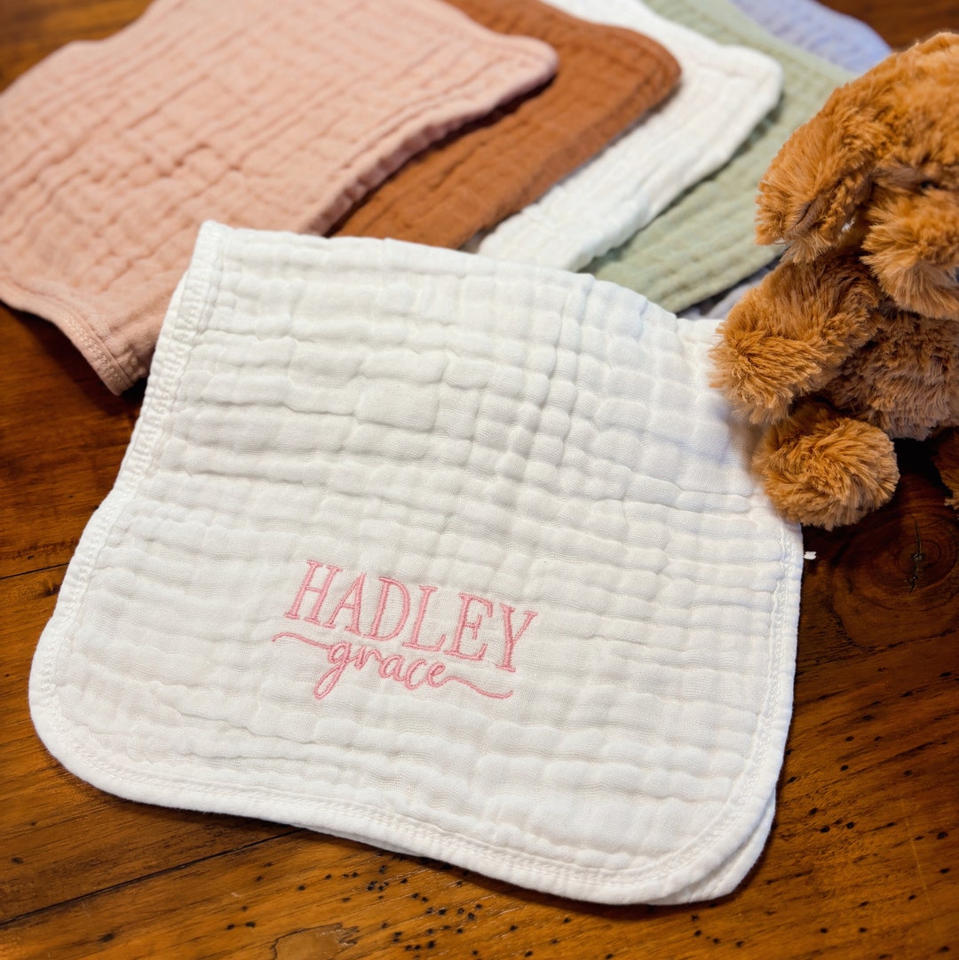 Personalized Burp Cloth for Newborn Baby Gift Embroidered Set Muslin ...