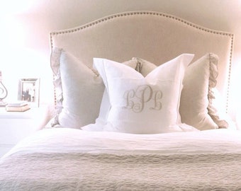 Custom Pillow Cover Personalized Linen Pillow Sham with Initials Monogrammed Pillow Cover for Bedroom Decor Embroidered Bedding Accessory