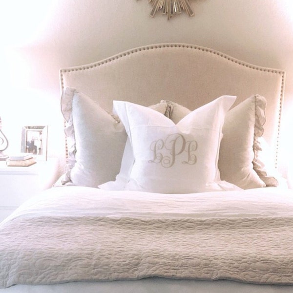Custom Pillow Cover Personalized Linen Pillow Sham with Initials Monogrammed Pillow Cover for Bedroom Decor Embroidered Bedding Accessory