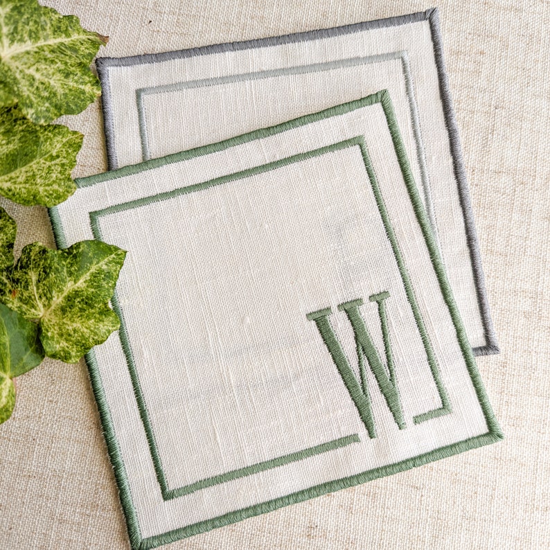 Cocktail Napkins Linen Linen Cocktail Napkin Personalized Linen Cocktail Napkin Embroidered Monogrammed Beverage Napkins Monogram Linens