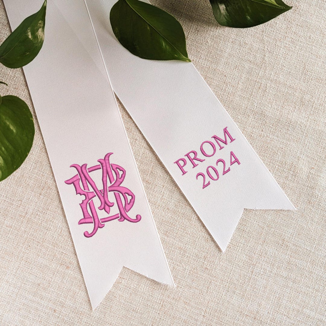 Monogram Dance Bouquet Band White Prom Ribbon With Name Sash Gift for ...