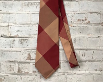 Burgandy Cranberry Red Buffalo Check Taffeta Silk Necktie Men's Tie