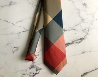 Pink, Navy, and Gold Buffalo Check Taffeta Silk Necktie Men's Tie