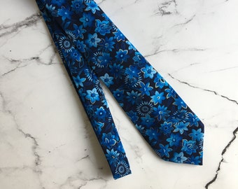 Blue, Navy, and Gold Floral Necktie Men's Tie