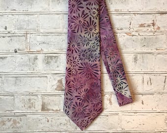 Purple and Pink Cotton Batik Boho Retro Necktie Mens Tie