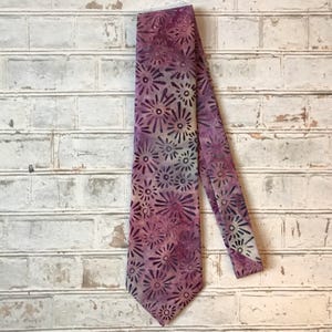 Purple and Pink Cotton Batik Boho Retro Necktie Mens Tie