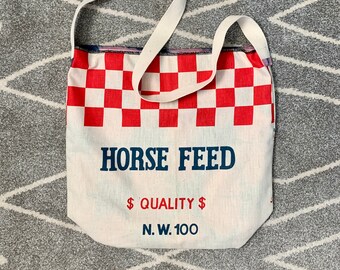 Upcycled Vintage Cotton Horse Feed Cross Body Tote