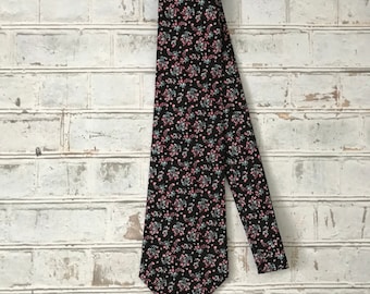 Black and Pink Cotton Ditsy Floral Necktie Mens Tie