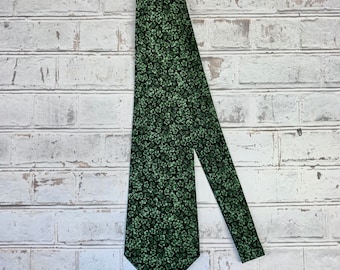 Green Floral Cotton Necktie Mens Tie