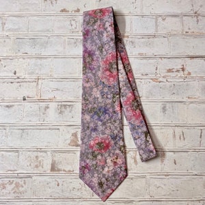 Purple, Pink and Dark Gray Cotton Floral Necktie Mens Tie
