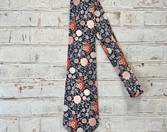 Navy and Blush Pink Chintz Floral Cotton Sateen Boho Necktie Mens Tie