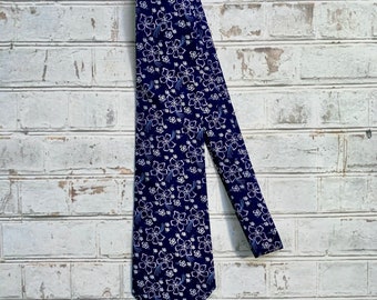 Navy and Lavender Cotton Floral Necktie Mens Tie