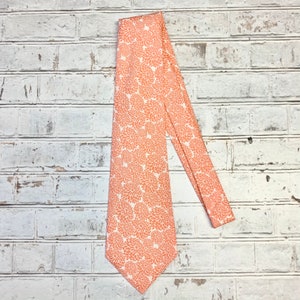 Coral Pink Cotton Floral Boho Necktie Mens Tie