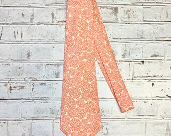 Coral Pink Cotton Floral Boho Necktie Mens Tie