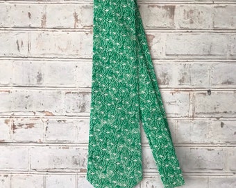 Green Modern Block Print Floral Cotton Necktie Mens Tie