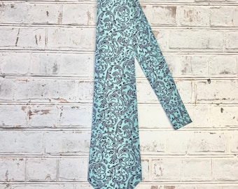 Teal and Navy Blue Cotton Botanical Necktie Mens Tie