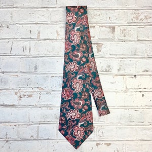 Peacock Teal Paisley Cotton Sateen Necktie Mens Tie