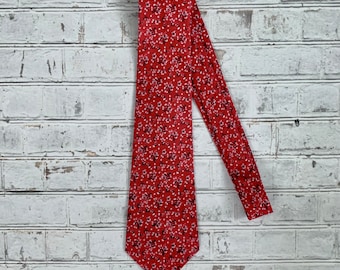 Red Cotton Ditsy Floral Boho Necktie Mens Tie