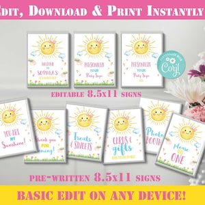 Sunshine Party Signs-SelfEdit w Corjl-Sunshine Birthday-You Are My Sunshine-Baby Shower-Sun Shine-Sunshine First Birthday-AnyAge-A159-439