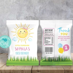 Sunshine Chip Bag Template-Snack Bag-Edit Corjl-Sun shine Birthday-You Are My Sunshine Party-Baby shower-Sunshine First Birthday-AnyAge-A159