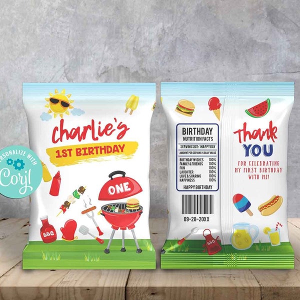 BBQ Party Chip Bag Wrapper-Corjl-Printable Snack Bag Backyard BBQ Birthday-Pool Party-Summer-Pool-First Birthday-AnyAge-Baby Shower-A133